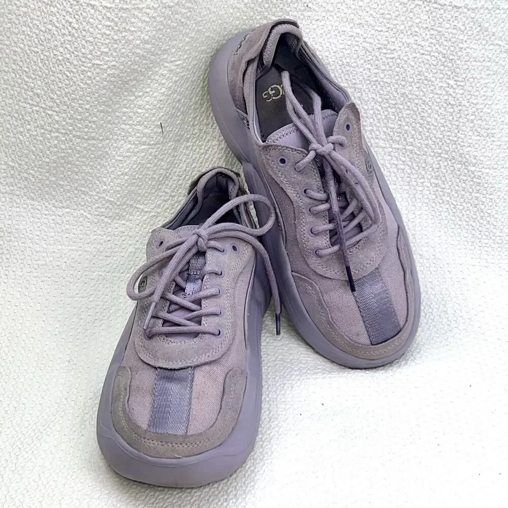 UGG LA Cloud Lace Women’s 9 Stormy Grey Suede Chunky Sneakers Purple Lavander